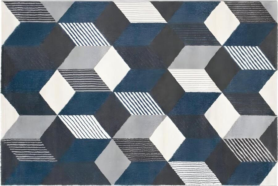 Vente-unique Tapijt geometrisch design CARRIO Polypropyleen 160 x 230 cm Grijs wit en blauw L 230 cm x H 1 cm x D 160 cm