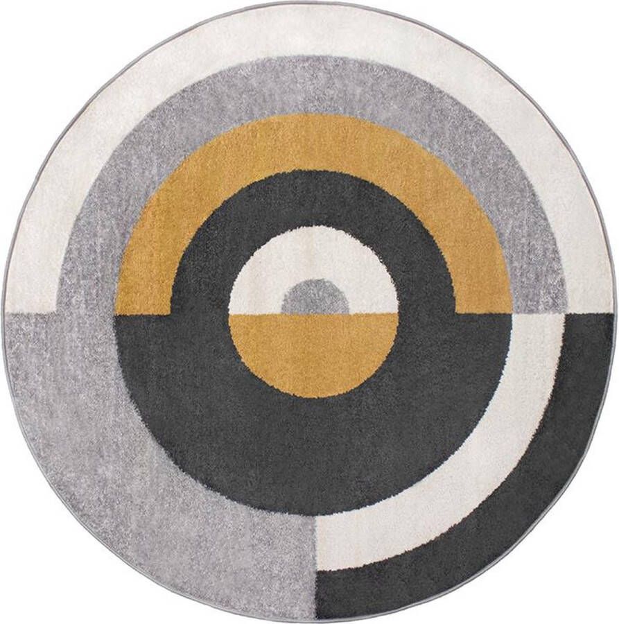Vente-unique Rond designtapijt met geometrische motieven ALBORG D. 160 cm Grijs en oker L 160 cm x H 1 cm x D 160 cm - Foto 2