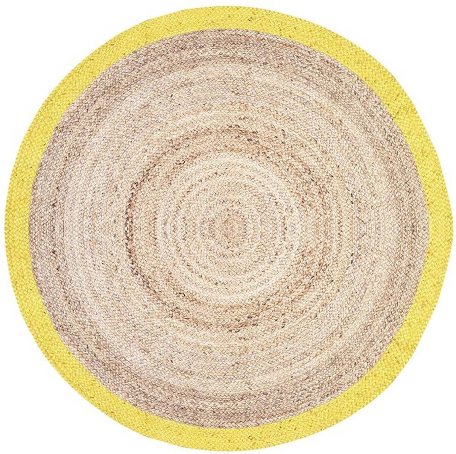 OZAIA Rond tapijt INDORE 100% jute D150 cm Naturel en geel L 150 cm x H 1 cm x D 150 cm