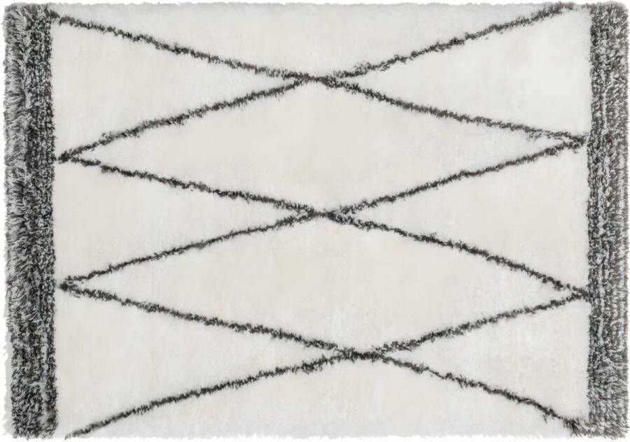 OZAIA Shaggy hoogpolig tapijt berberstijl HANIA Polyester 160 x 230 cm Beige en grijs L 160 cm x H 4.5 cm x D 230 cm