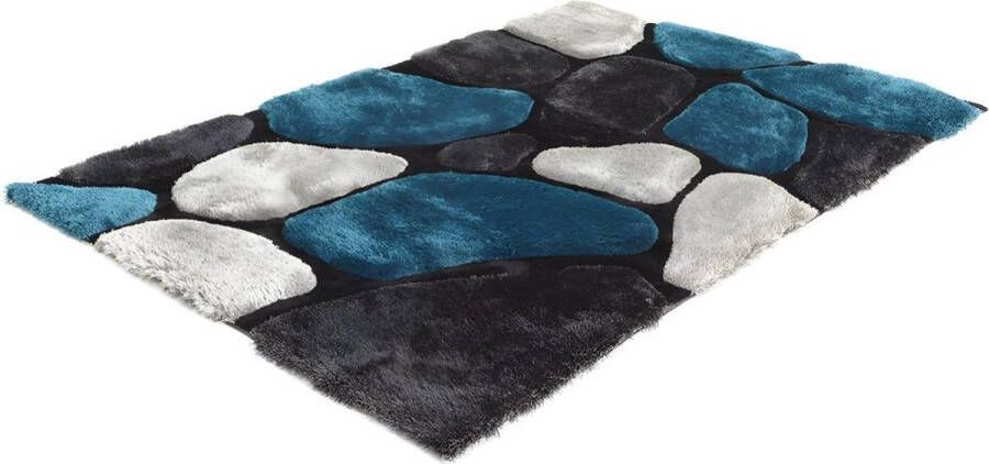 OZAIA Shaggy tapijt PIETRA turquoise en grijs polyester 140 x 200 cm L 200 cm x H 4 cm x D 140 cm