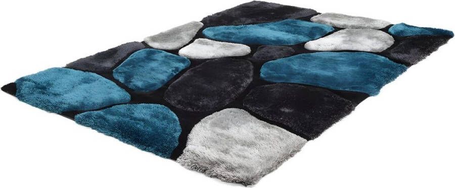 OZAIA Shaggy tapijt PIETRA turquoise en grijs polyester 160 x 230 cm L 230 cm x H 4 cm x D 160 cm - Foto 2