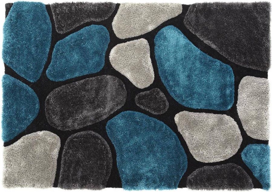 OZAIA Shaggy tapijt PIETRA turquoise en grijs polyester 160 x 230 cm L 230 cm x H 4 cm x D 160 cm