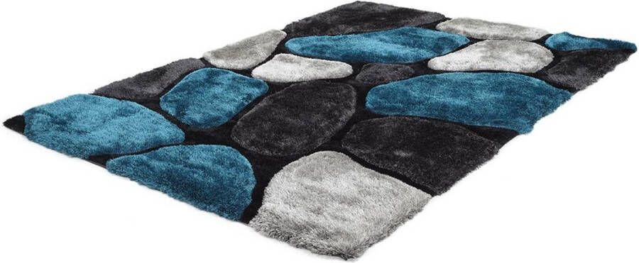 OZAIA Shaggy tapijt PIETRA turquoise en grijs polyester 160 x 230 cm L 230 cm x H 4 cm x D 160 cm