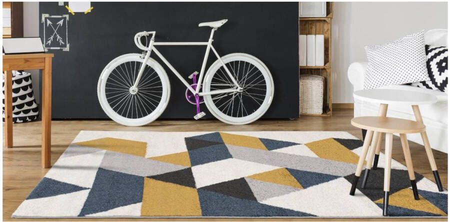 Vente-unique Tapijt geometrisch Scandinavische stijl GEOMIE Polypropyleen 120 x 170 cm Geel grijs en blauw L 170 cm x H 1 cm x D 120 cm - Foto 2