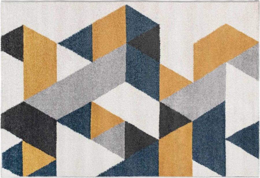 OZAIA Tapijt geometrisch Scandinavische stijl GEOMIE Polypropyleen 120 x 170 cm Geel grijs en blauw L 120 cm x H 1 cm x D 170 cm