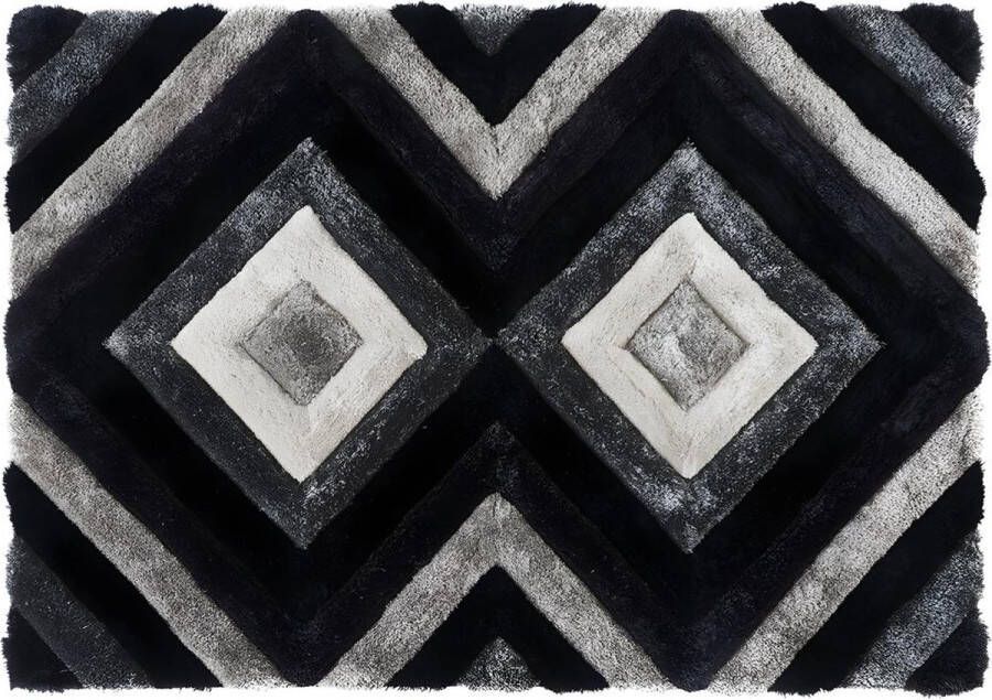 Vente-unique Tapijt shaggy met 3D-effect SABLIER Polyester 140 x 200 cm Grijs zwart en wit L 200 cm x H 4 cm x D 140 cm