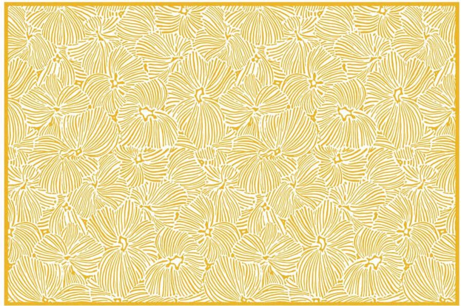 Vente-unique Tapijt van vinyl met bloemmotieven 120 x 180 cm Geel en wit CAPUCINA L 180 cm x H 1.5 cm x D 120 cm