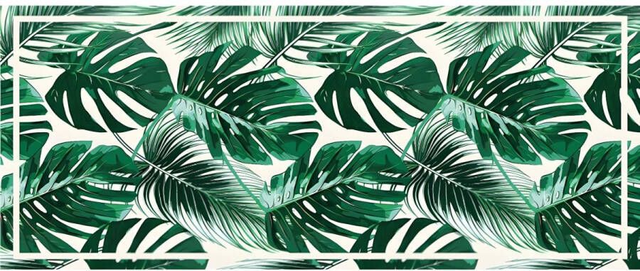 OZAIA Tapijt van vinyl met etnische stijl SIERRANA 66 x 160 cm Groen en wit L 160 cm x H 0.15 cm x D 66 cm