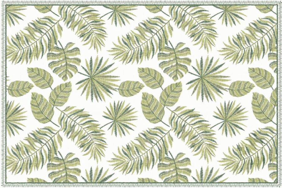 Vente-unique Tapijt van vinyl met tropisch motief 120 x 180 cm Groen en wit TROPICALA L 180 cm x H 1.5 cm x D 120 cm