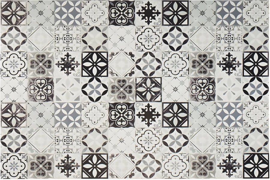 OZAIA Tapijt van vinyl met vloertegelmotief MOSAÏ 120 x 180 cm Zwart en wit L 180 cm x H 0.15 cm x D 120 cm