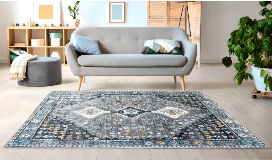 OZAIA Tapijt vintage Oriëntaalse stijl CLOSSY Polypropyleen 160 x 230 cm Grijs L 160 cm x H 1 cm x D 230 cm
