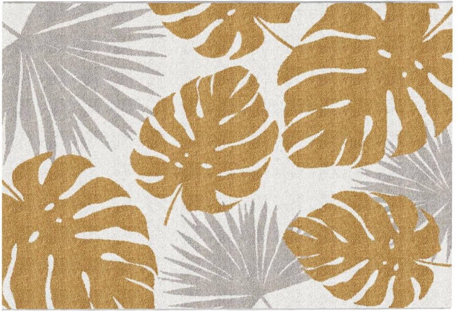 Vente-unique Tropisch tapijt met palmmotieven 160 x 230 cm Grijs en goudkleurig TROPISIA L 230 cm x H 1.5 cm x D 160 cm