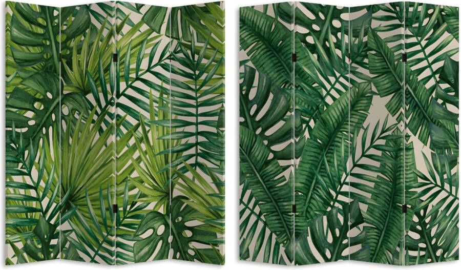 OZAIA Vente-unique Kamerscherm bedrukt 4 delen tropische bladeren GREENY 161 x 180 cm L 161 cm x H 180 cm x D 2.5 cm