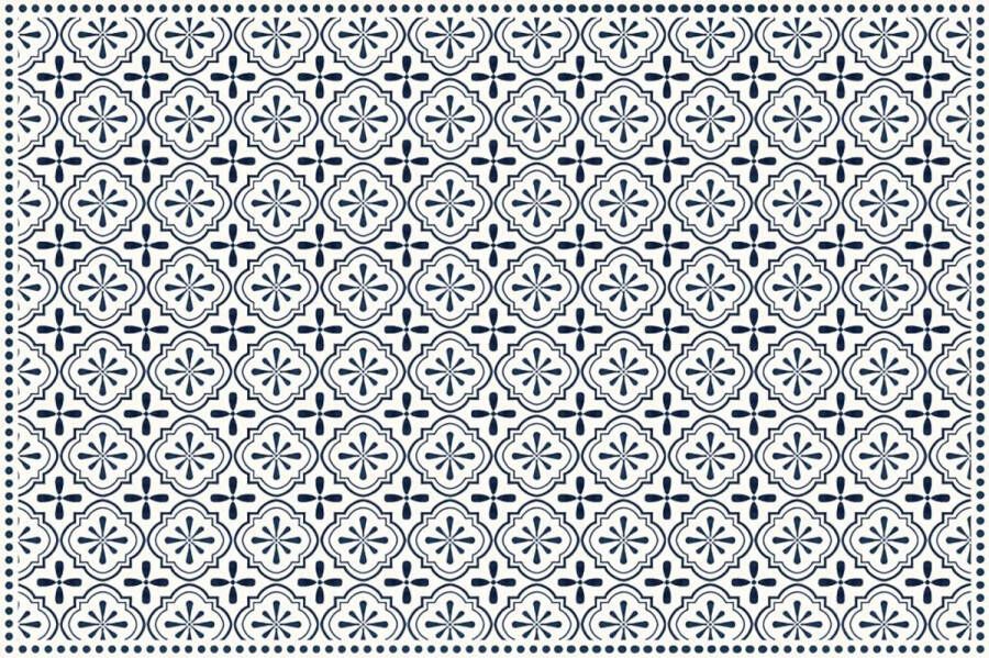 OZAIA Vente-unique Tapijt van vinyl met vloertegelmotief TERQUISE 120 x 180 cm Blauw en wit L 180 cm x H 0.15 cm x D 120 cm