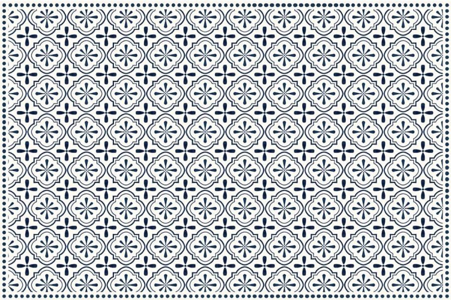 OZAIA Vente-unique Tapijt van vinyl met vloertegelmotief TERQUISE 120 x 180 cm Blauw en wit L 180 cm x H 0.15 cm x D 120 cm