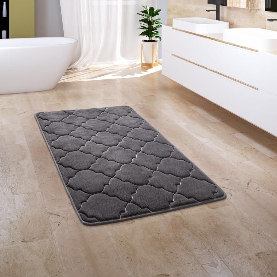 Paco Home Badkamerkleed Badmat Badvloerkleed Douchemat Pluizig Traagschuim 3D 60x100 cm