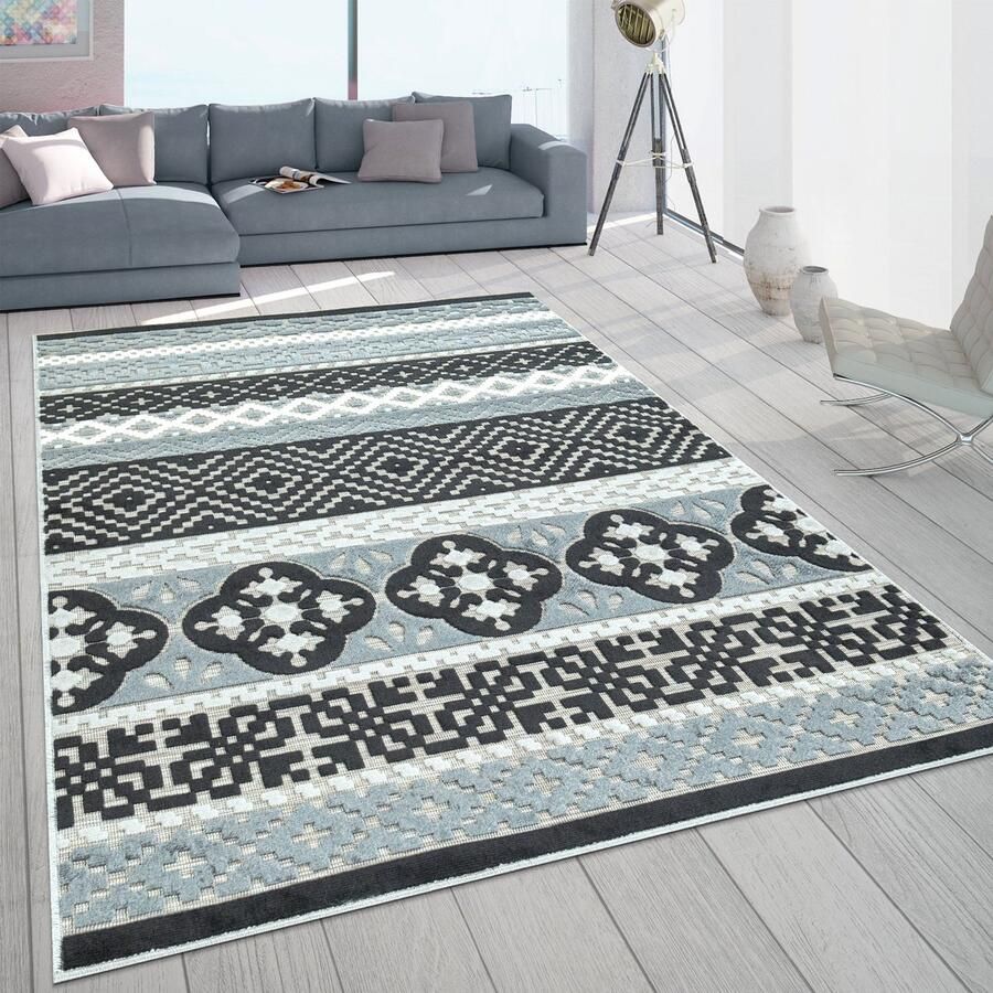 Paco Home Buiten Vloerkleed Balkon Terras Met Retro-Patroon 3D-Web-Art In Zwart 160x230 cm