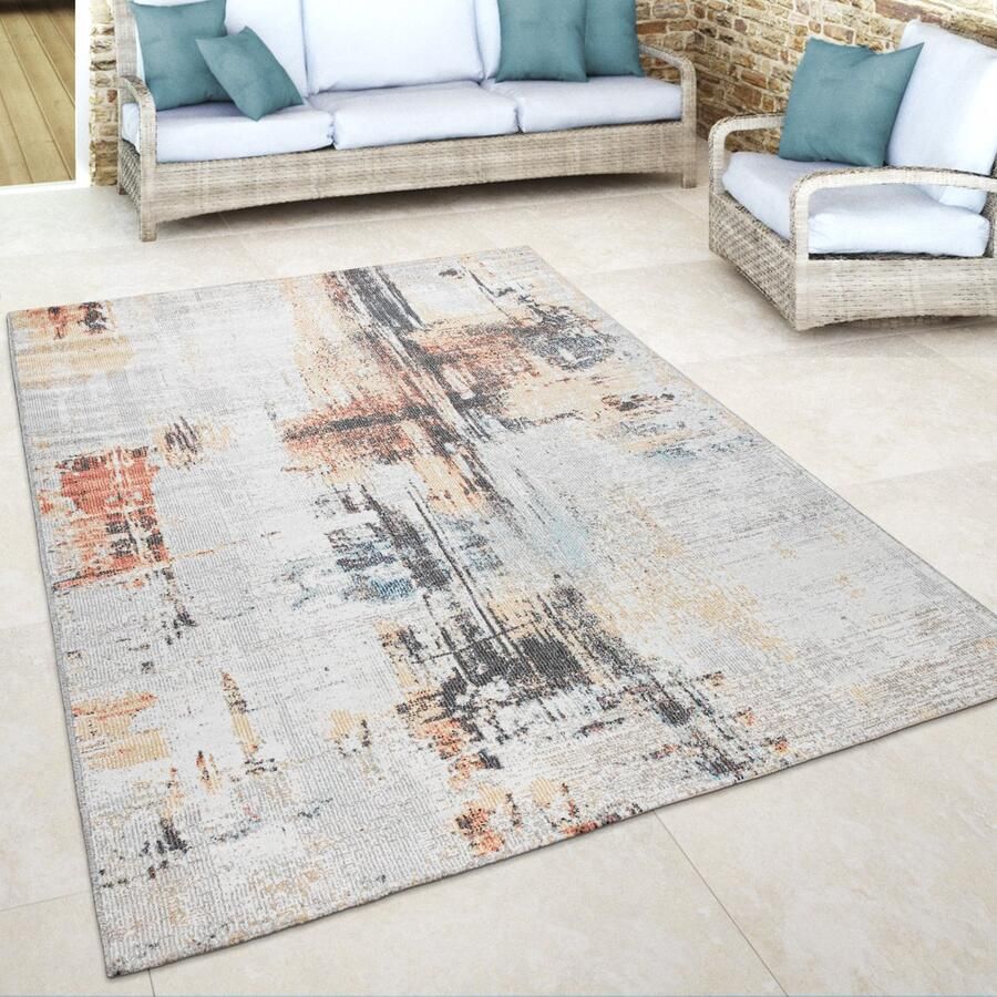 Paco Home buiten vloerkleed balkon terras vintage keukenvloerkleed patroon abstract beige crème 80x150 cm