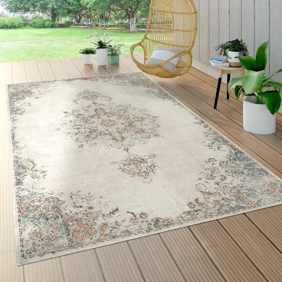 Paco Home Buiten Vloerkleed Binnen En Buiten Balkon Terras Vintage Oosters Beige Crème 240x330 cm