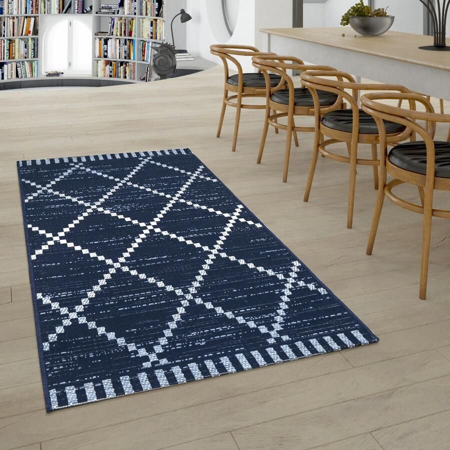 Paco Home Buiten Vloerkleed Platweefsel Ethno Geometrisch Scandinavisch Ontwerp In Blauw Wit 120x170 cm - Foto 4