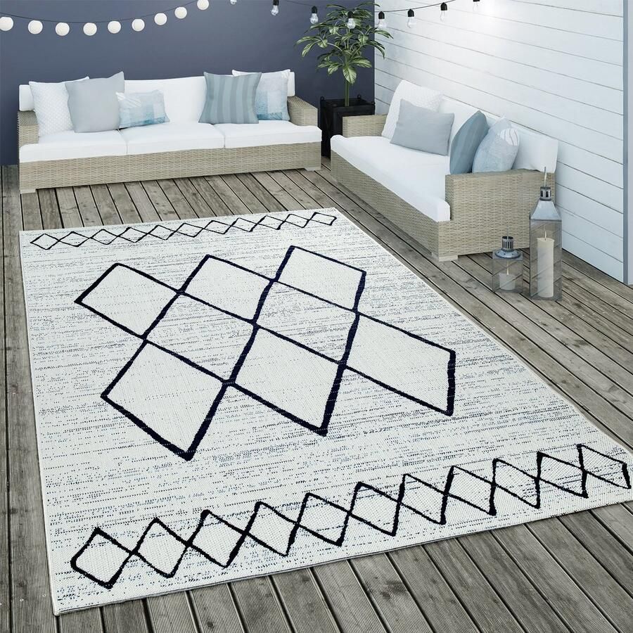 Paco Home Vloerkleed Kortrijk 744 Platweefsel ruitdesign geschikt voor binnen en buiten woonkamer