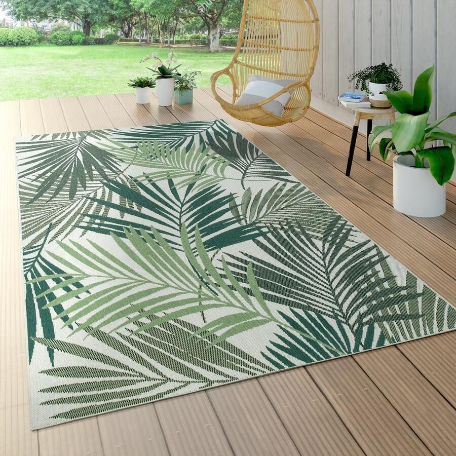Paco Home Vloerkleed Oostende 534 Platweefsel motief palmbladeren geschikt voor binnen en buiten woonkamer - Foto 2