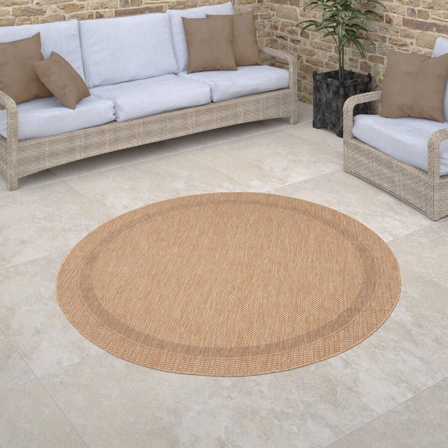 Paco Home Buiten Vloerkleed Rond Tapijt Voor Binnen En Buiten Balkon Geometrisch Modern 160 cm Rund