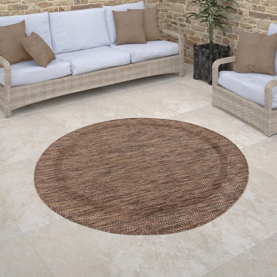 Paco Home Buiten Vloerkleed Rond Tapijt Voor Binnen En Buiten Balkon Geometrisch Modern 160 cm Rund