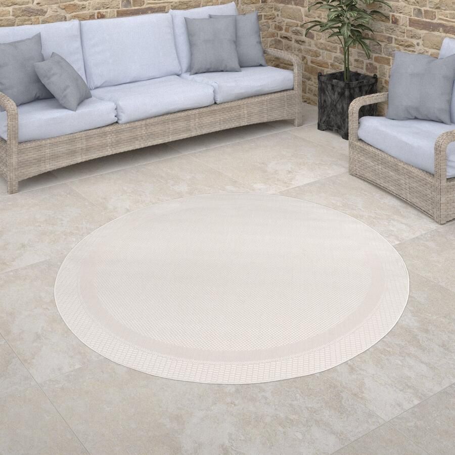 Paco Home Buiten Vloerkleed Rond Tapijt Voor Binnen En Buiten Balkon Geometrisch Modern 160 cm Rund