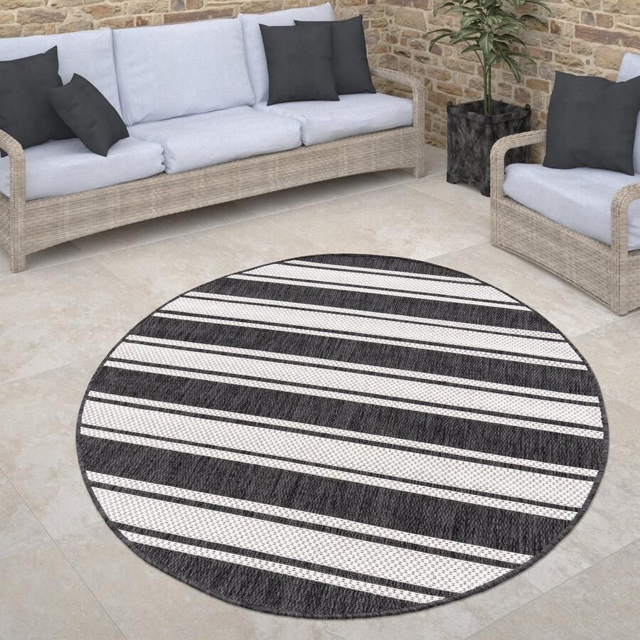 Paco Home Buiten Vloerkleed Rond Tapijt Voor Binnen En Buiten Balkon Geometrisch Modern 160 cm Rund