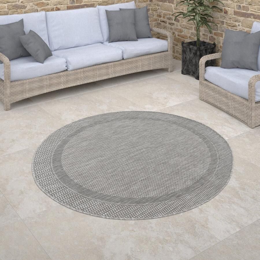Paco Home Buiten Vloerkleed Rond Tapijt Voor Binnen En Buiten Balkon Geometrisch Modern 160 cm Rund