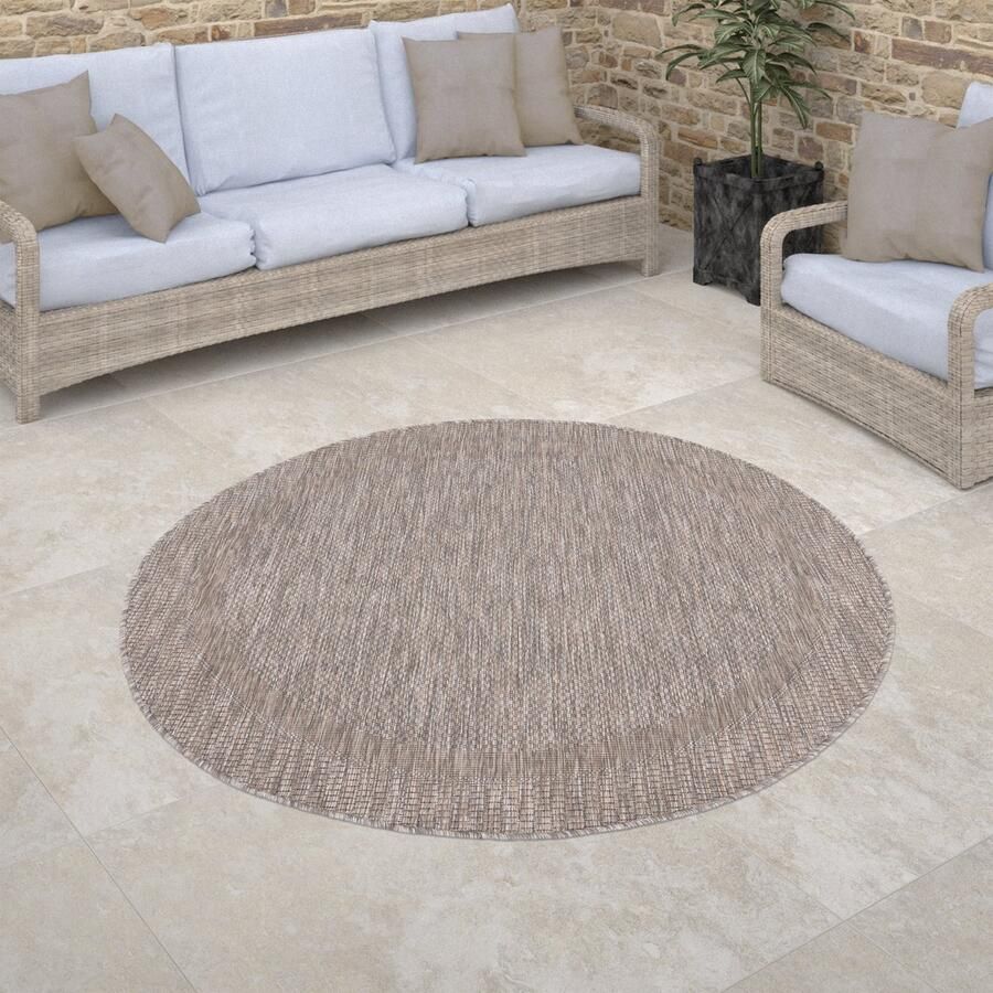 Paco Home Buiten Vloerkleed Rond Tapijt Voor Binnen En Buiten Balkon Geometrisch Modern 160 cm Rund