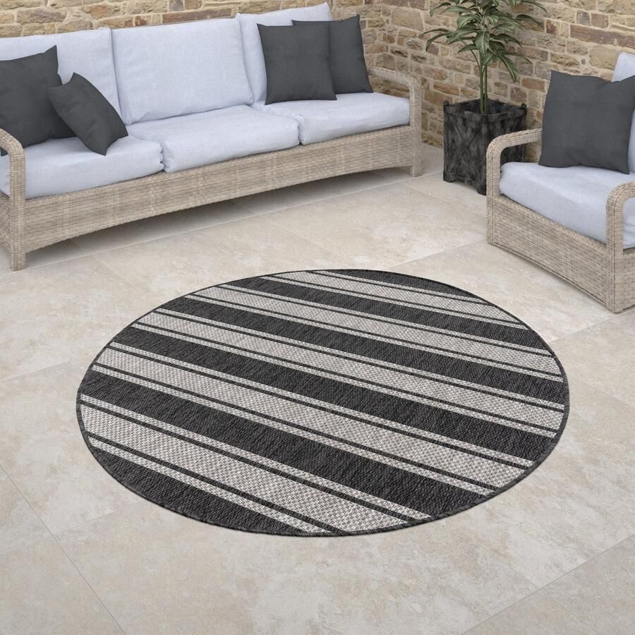 Paco Home Buiten Vloerkleed Rond Tapijt Voor Binnen En Buiten Balkon Geometrisch Modern 160 cm Rund