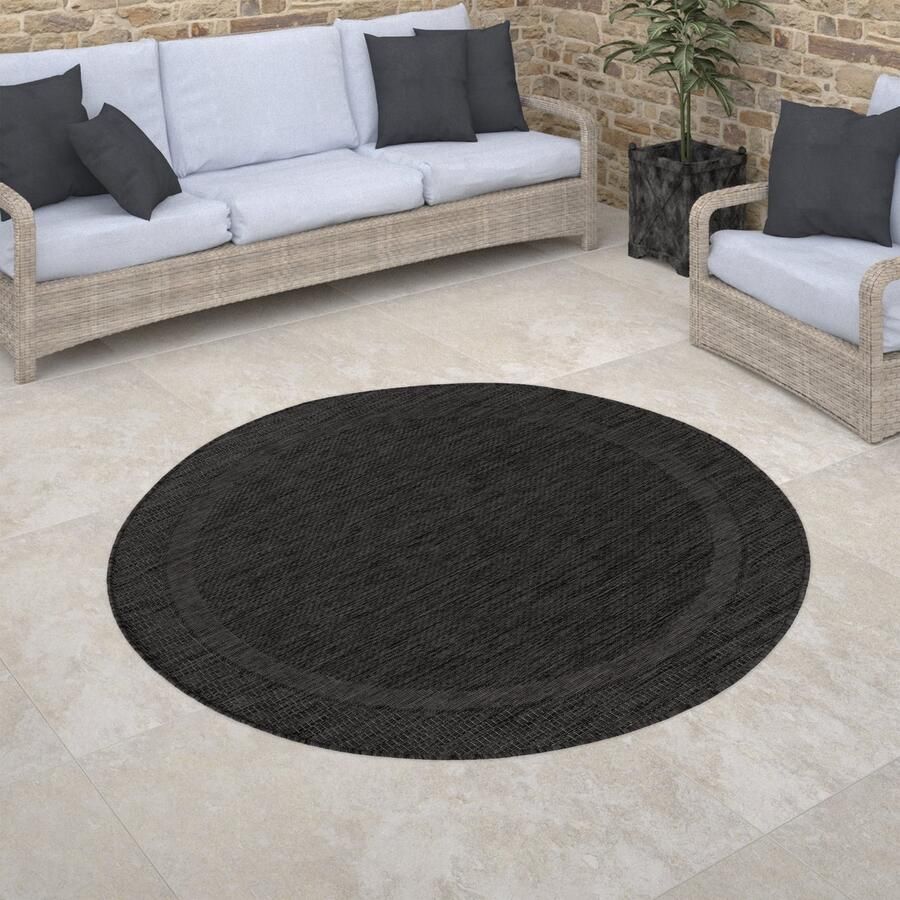 Paco Home Buiten Vloerkleed Rond Tapijt Voor Binnen En Buiten Balkon Geometrisch Modern 80 cm Rund