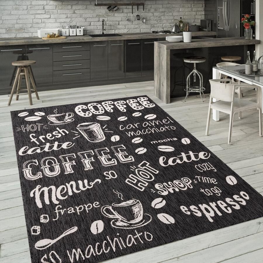 Paco Home Buiten Vloerkleed Tapijt Binnen En Buiten Balkon Keuken Modern Lettering 80x150 cm