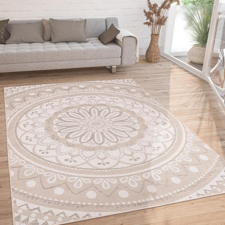 Paco Home Buiten Vloerkleed Tapijt Binnen En Buiten Balkon Oosters Boho Marokkaans Beige 60x100 cm