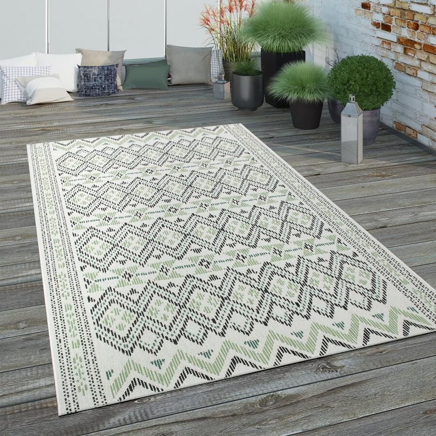 Paco Home Buiten vloerkleed terras balkon keukenvloerkleed etno design geometrisch patroon 80x150 cm