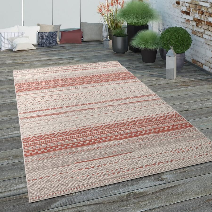 Paco Home Buiten vloerkleed terras balkon keukenvloerkleed etno design geometrisch patroon 120x170 cm