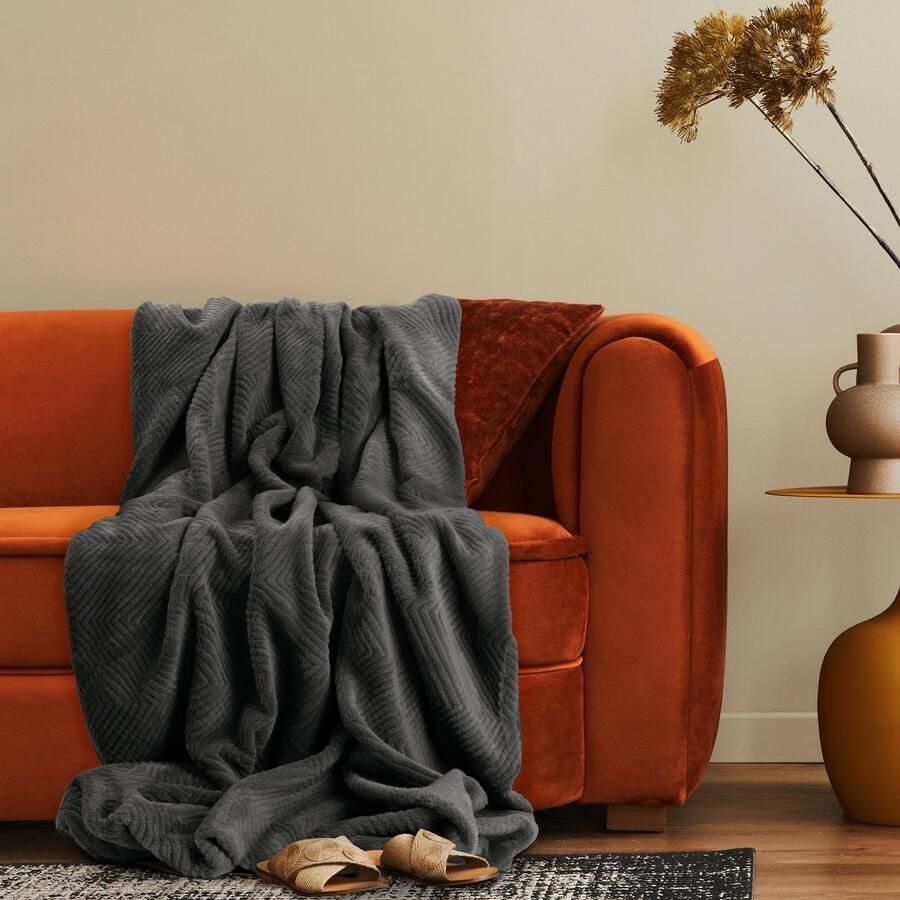 Paco Home Decoratieve Woonkamer Deken Knusse Sprei Bank Deken Boho Wasbaar Geo Patroon Antraciet