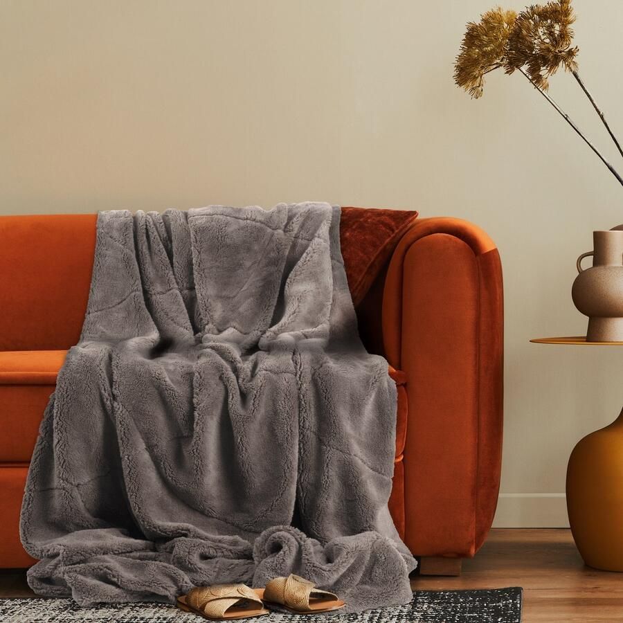 Paco Home Decoratieve Woonkamer Deken Knusse Sprei Bank Deken Wasbaar Ruit Zacht Antraciet