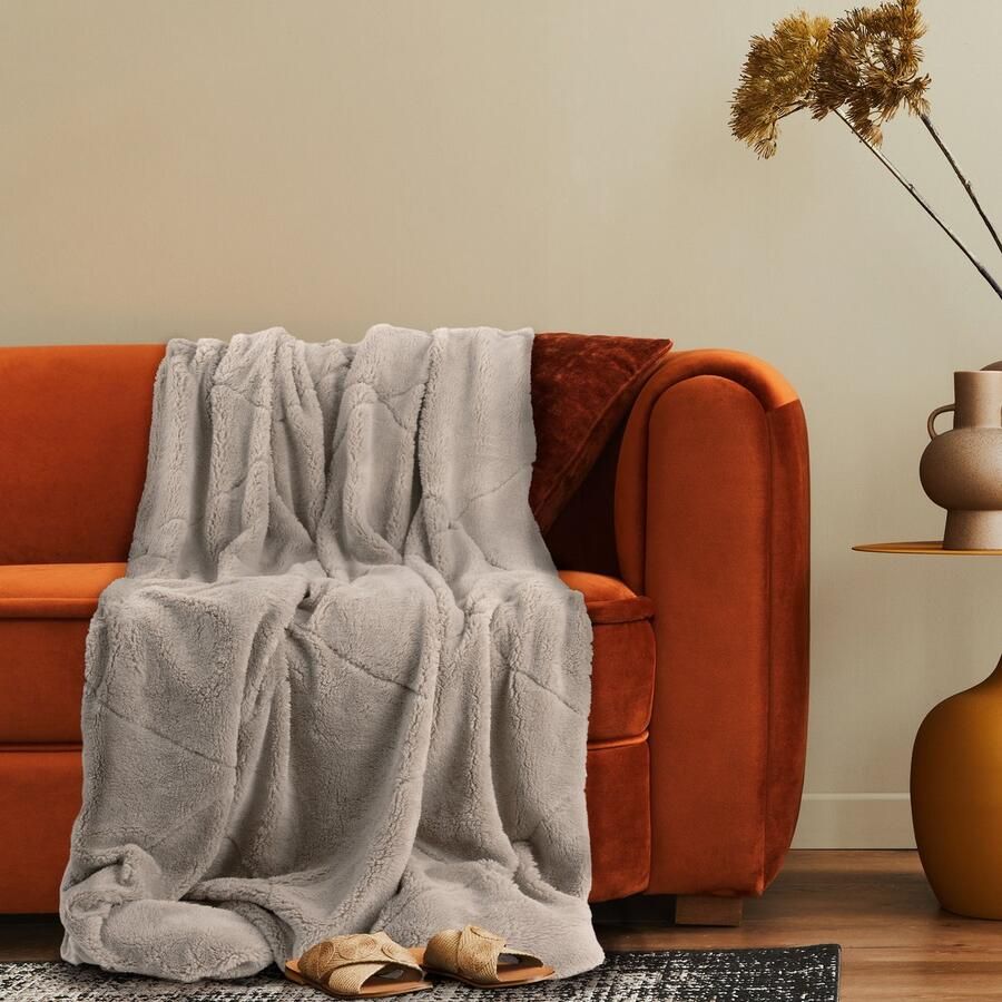 Paco Home Decoratieve Woonkamer Deken Knusse Sprei Bank Deken Wasbaar Ruit Zacht Crème