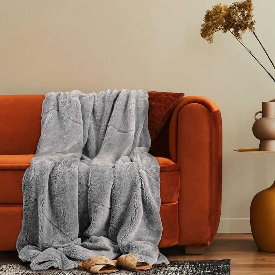 Paco Home Decoratieve Woonkamer Deken Knusse Sprei Bank Deken Wasbaar Ruit Zacht Grijs