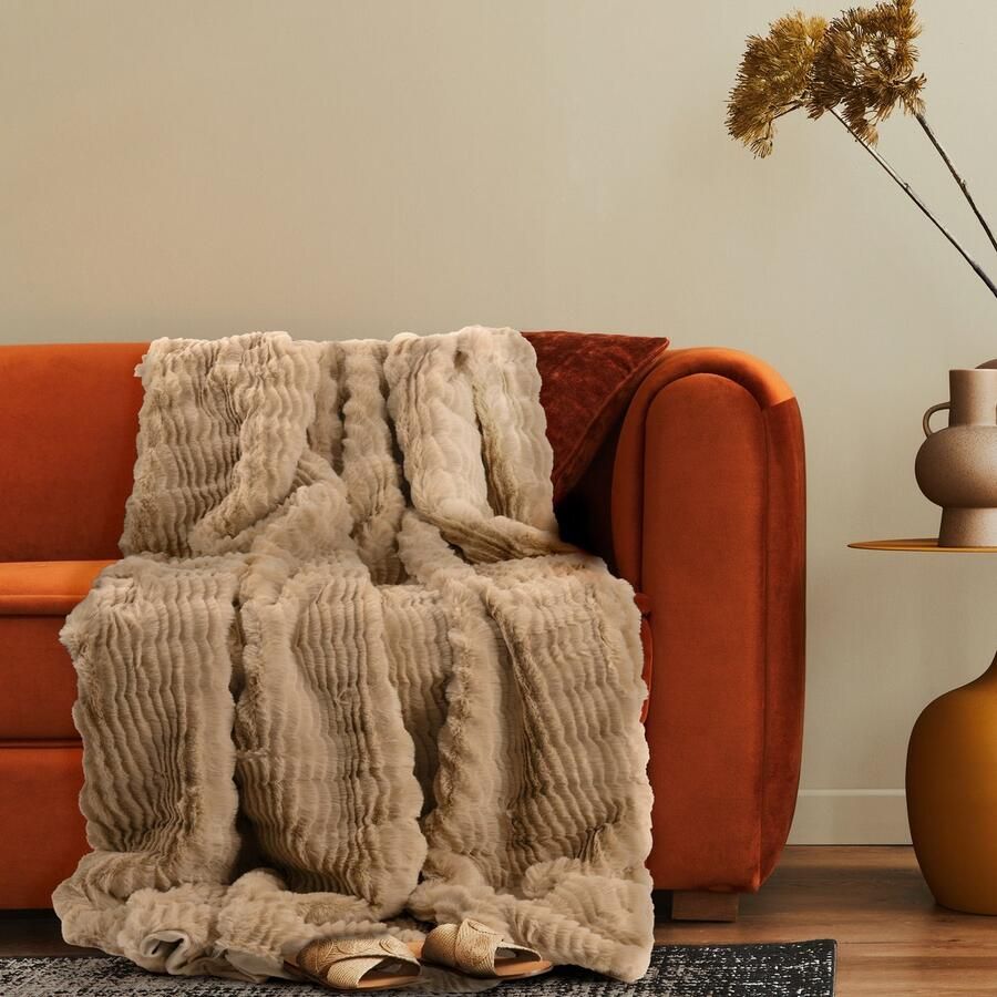 Paco Home Decoratieve Woonkamer Deken Knusse Sprei Bank Deken Wasbaar Slaapkamer Beige