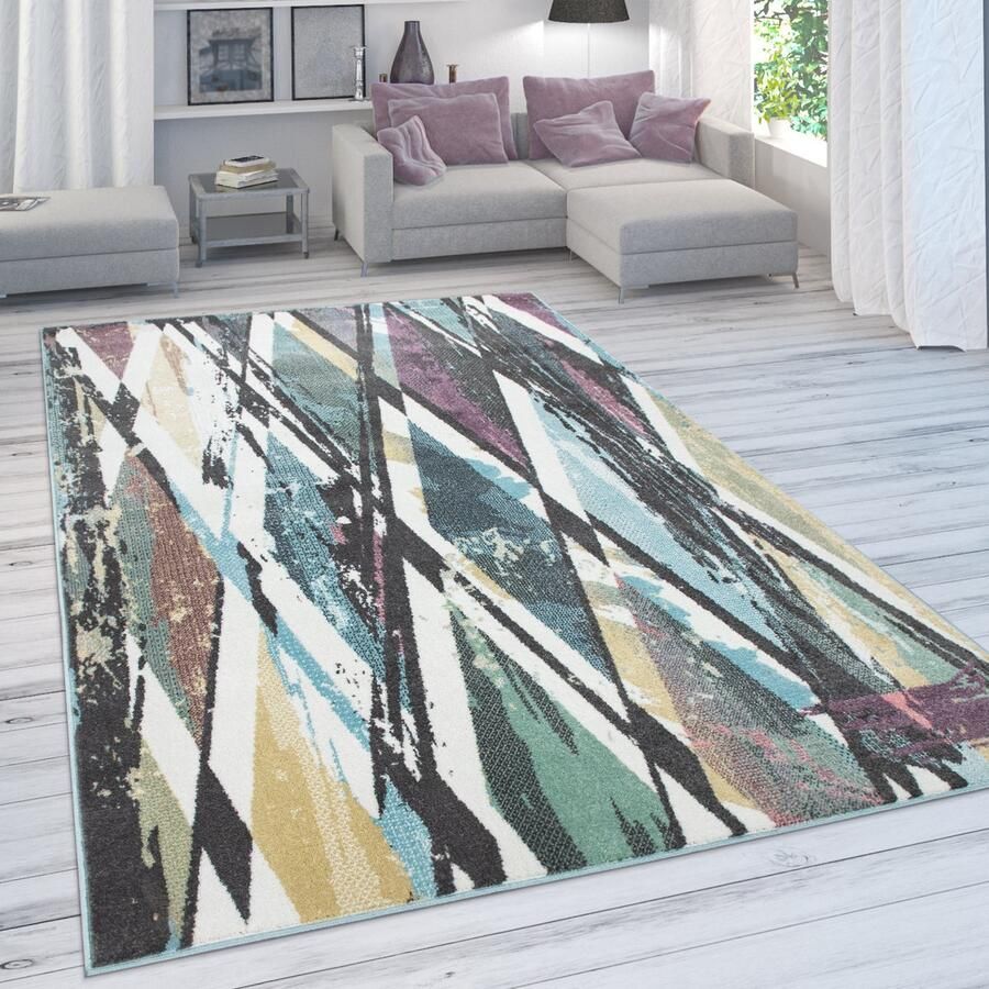 Paco Home Design vloerkleed voor woonkamer laagpolig in pasteltinten ruitenlook meerkleurig 60x100 cm - Foto 1