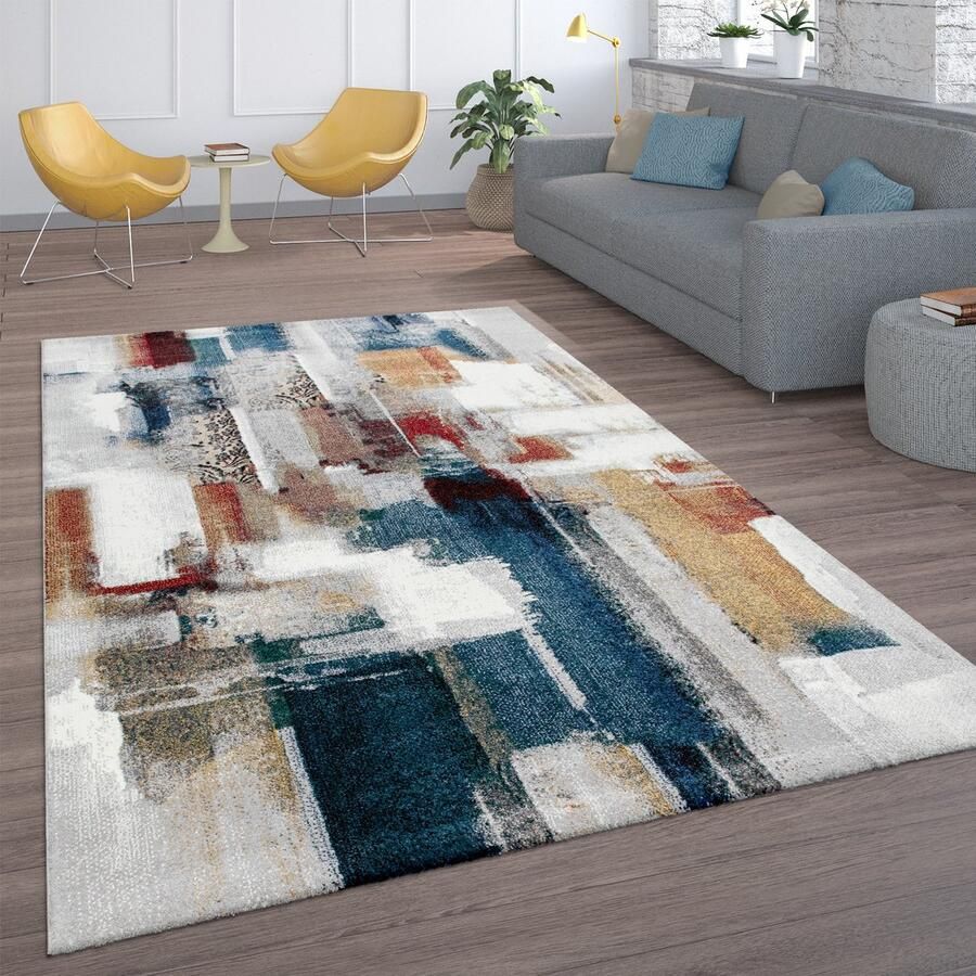 Paco Home Designer-vloerkleed laagpolig vloerkleed voor woonkamer abstract design kleurrijk 60x110 cm