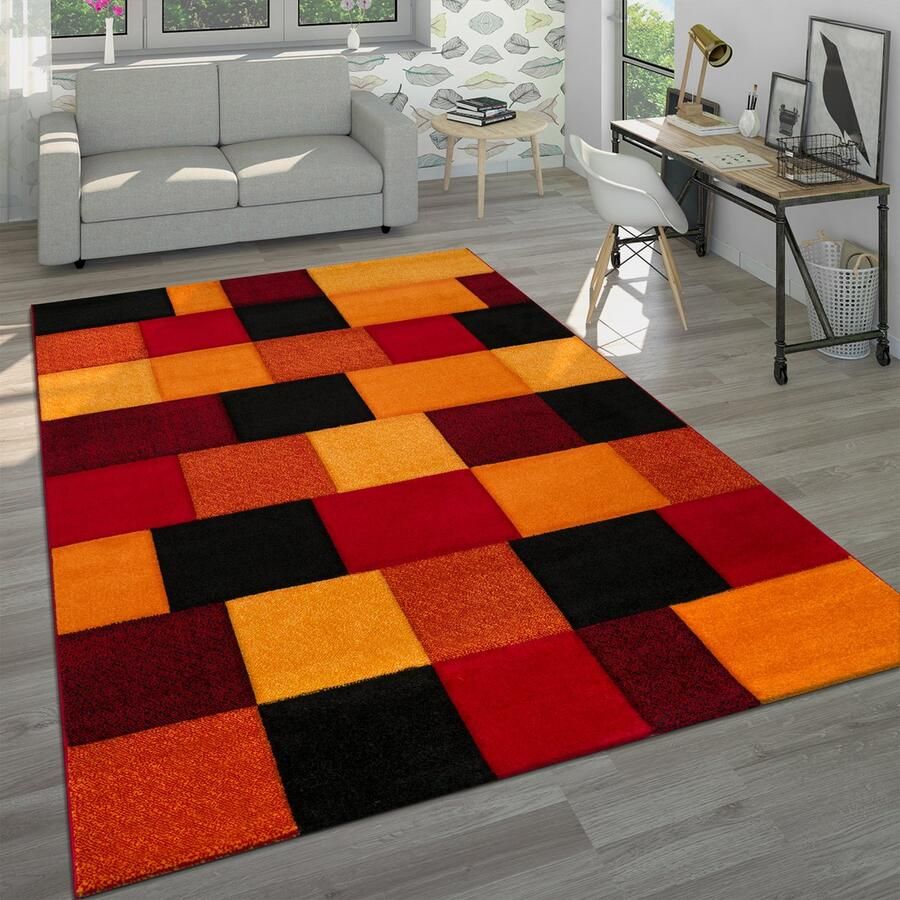 Paco Home Designervloerkleed Geruit Modern Met De Hand Aangebrachte Contoursnede In Rood Zwart 80x300 cm