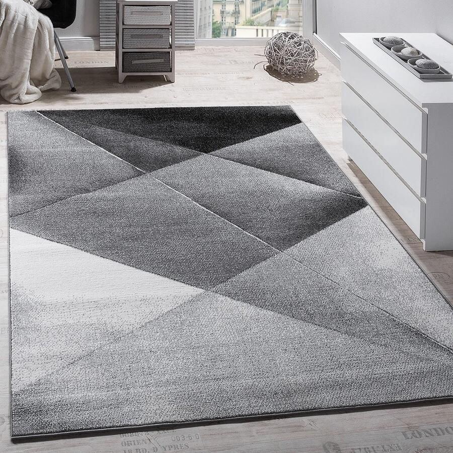 Paco Home Designervloerkleed Modern Geometrische Patronen Laagpolig Grijs Zwart Wit Gemêleerd 120x170 cm - Foto 4