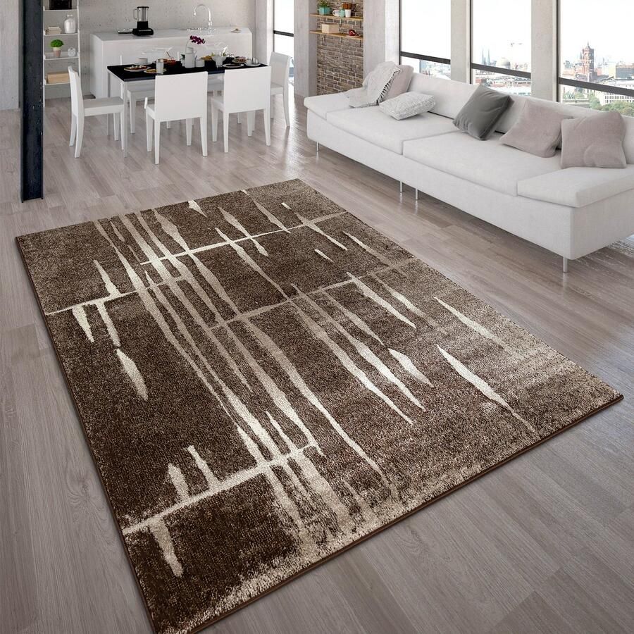 Paco Home Designervloerkleed Modern Trendy Laagpolig Bruin Beige Crème Gemêleerd 70x250 cm