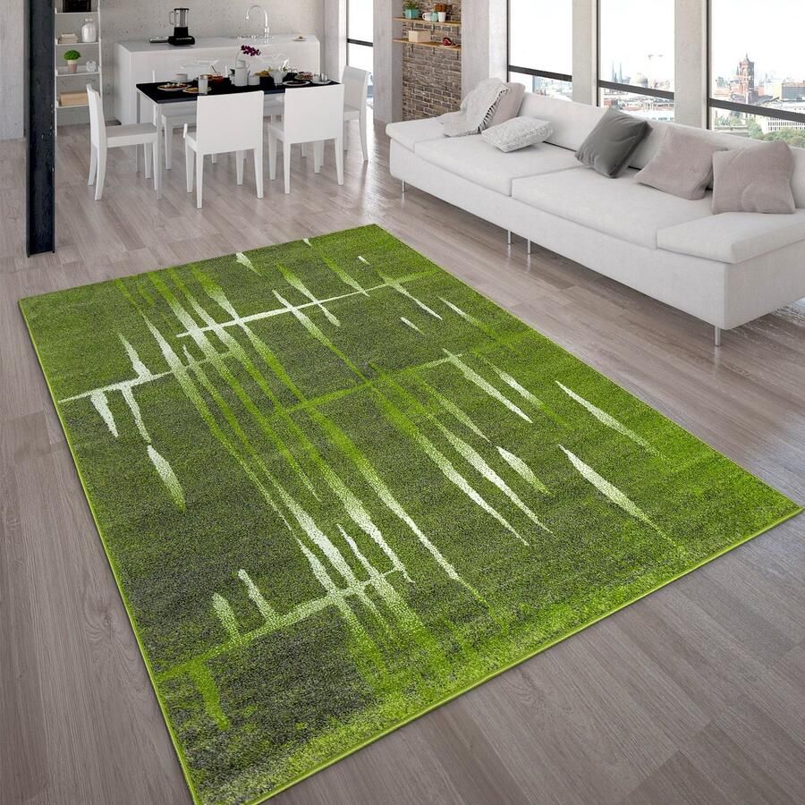 Paco Home Designervloerkleed Modern Trendy Laagpolig Vloerkleed Gemêleerd In Groen Wit 70x250 cm